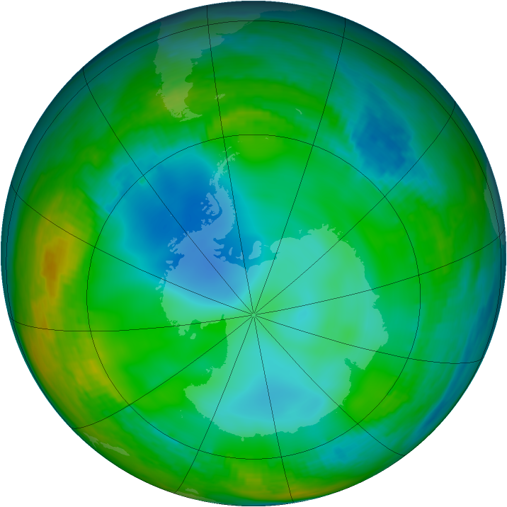 Antarctic ozone map for 13 June 1982